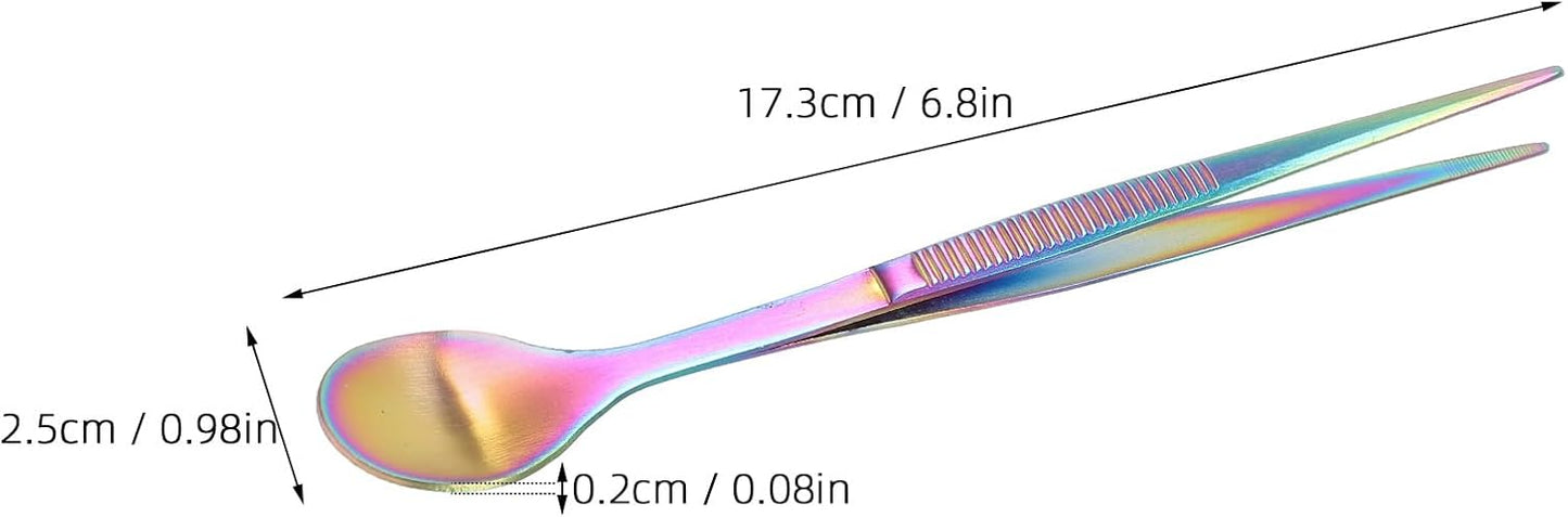 Tasting Spoon with Tweezer, 2 in 1 Stainless Steel Chef Spoon Serving Tongs, Professional Chef Tool for Cooking Plating Buffet Banquet Barbecue Grilling Appetizer, Multi