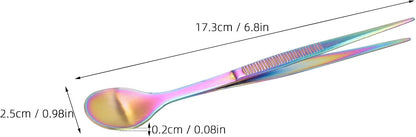 Tasting Spoon with Tweezer, 2 in 1 Stainless Steel Chef Spoon Serving Tongs, Professional Chef Tool for Cooking Plating Buffet Banquet Barbecue Grilling Appetizer, Multi
