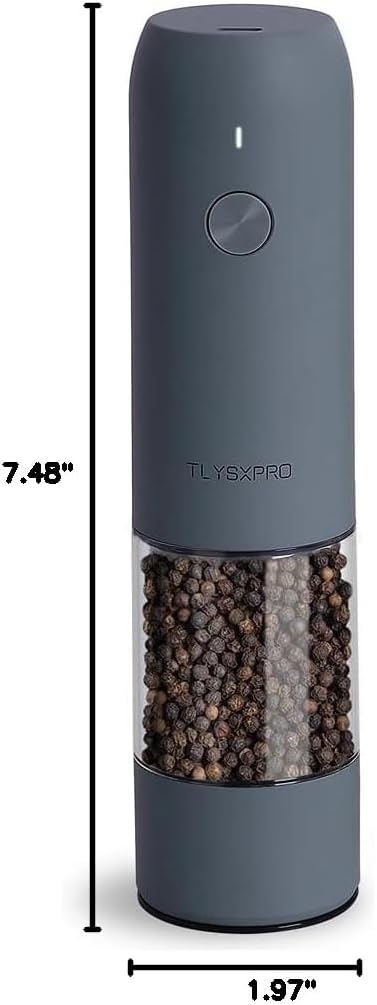 Electric Salt and Pepper Grinder, USB Rechargeable, Automatic Salt and Pepper Shaker, Adjustable Coarseness, Electric Pepper Mill, LED Light, Refillable, Kitchen Gadget (1-Pack, Stainless Steel)