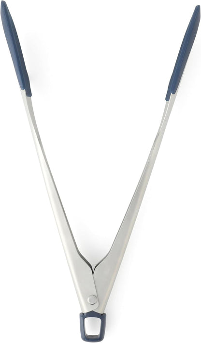Calphalon Edge Tongs Set, 2-Piece Stainless Steel Kitchen Tongs Set with Silicone Heads, Includes 9-Inch & 12-Inch Heat-Resistant Locking Tongs for Cooking, Grilling & Serving, Taupe