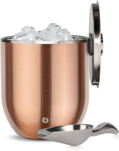 SNOWFOX Plus, Premium Vacuum Insulated Stainless Steel Ice Bucket with Lid/Scoop,Home Bar Accessories,Elegant Bartending Ice Bucket for Parties,Beautiful Outdoor Entertaining Supplies,3L,Natural Teak