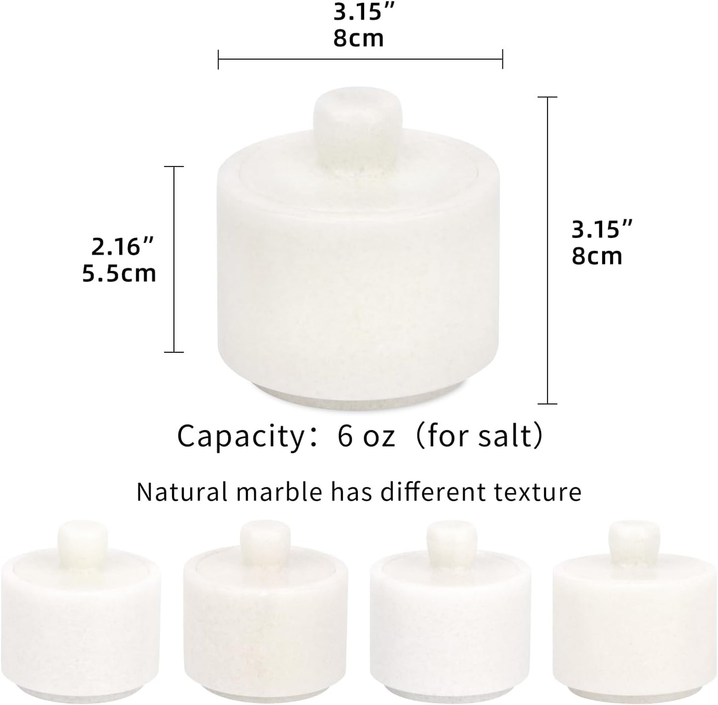 Marble Salt Cellar with Lid, White and Black Stone Salt and Pepper Bowl Box Container Jar Holder Well Keeper Dish Pig Crock