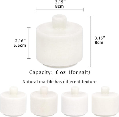 Marble Salt Cellar with Lid, White and Black Stone Salt and Pepper Bowl Box Container Jar Holder Well Keeper Dish Pig Crock