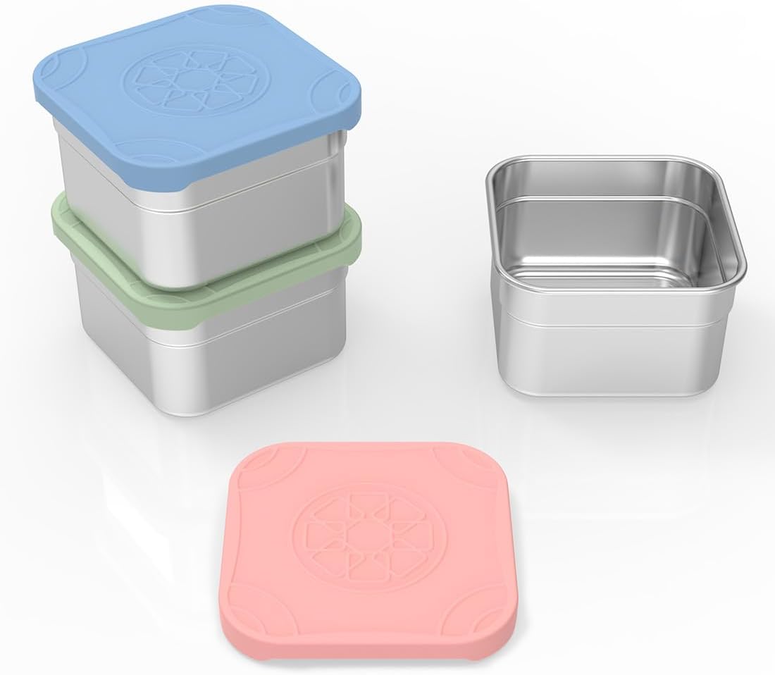 Caperci 25oz Stainless Steel Food Containers, 3-Pack Bento Lunch Box with Silicone Lids, Leak-Proof Reusable Meal Prep Container for Sandwiches & Snacks, BPA-Free (720ML)