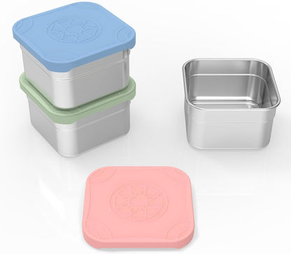 Caperci 25oz Stainless Steel Food Containers, 3-Pack Bento Lunch Box with Silicone Lids, Leak-Proof Reusable Meal Prep Container for Sandwiches & Snacks, BPA-Free (720ML)
