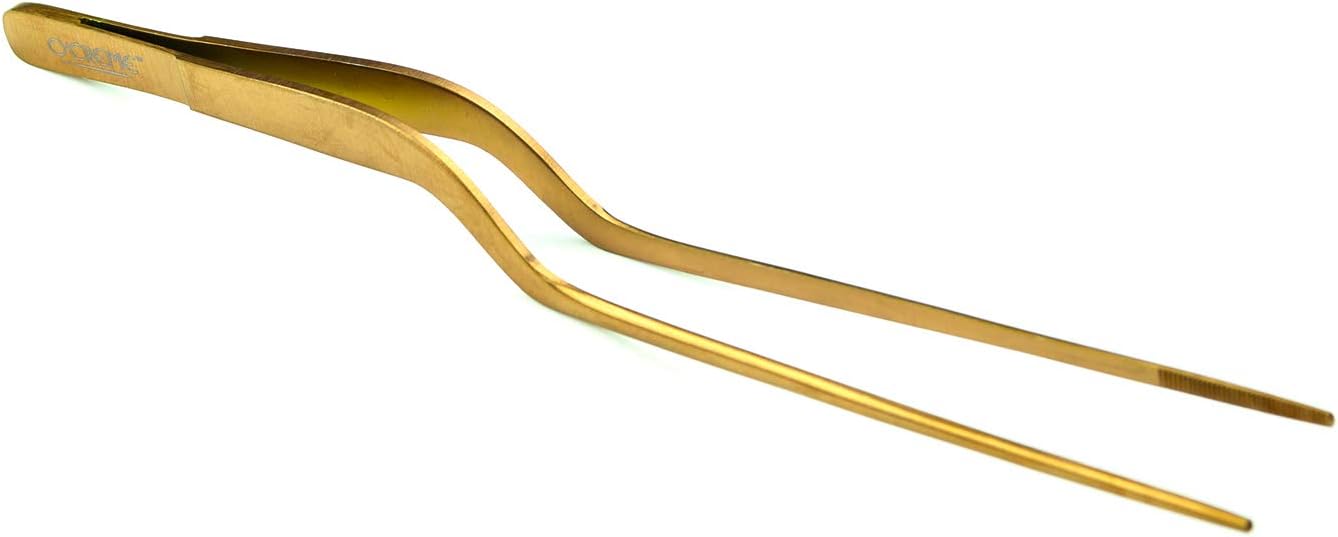 O'Creme 8 Inch Black Stainless Steel Precision Kitchen Culinary Offset Tweezer Tongs