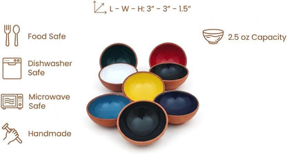 Terracotta Pinch Bowls Set of 8 – Small Ceramic Prep Bowls for Spices, Sauces & Dips – Mini Dipping Bowl for Kitchen Prep, Serving & Charcuterie – Colorful Handmade-Style Bowl