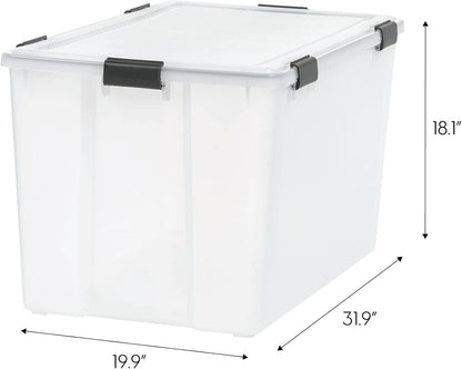 IRIS USA 106 Quart WEATHERPRO Wheeled Plastic Storage Bin Tote Organizing Container with Durable Lid and Seal and Secure Latching Buckles, Clear/Black, 3 Pack