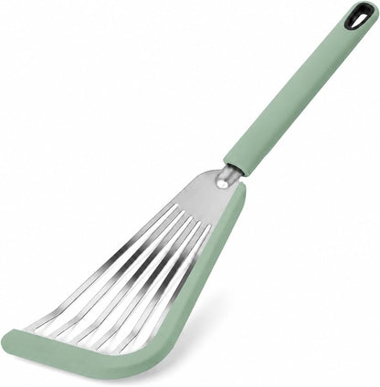 Nonstick Fish Spatula With Silicone Edge, FENGCHEN Silicone Fish Spatula, Heat-Resistant Fish Turner Spatula,Fish Spatulas For Cooking, For Scrapping, Flipping, Frying, Turning Foods (Silver)