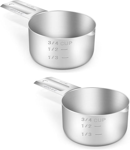 1PCS 3/4Cup (180ml, 6oz) Single Measuring Cup, Stainless Steel Measure Scoop, Metric and US Measurement, Dishwasher Safe