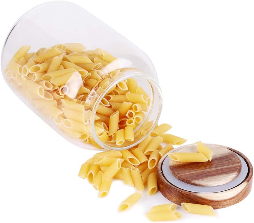 Large Glass Jar with Airtight Lid Set of 2 93 FL OZ(2750ml) glass canister set, Glass Food Containers Wooden Lid Suit for Kitchen Pantry for Flour, Tea, Coffee Beans, Sugar, Cookies(8.8 inch high)