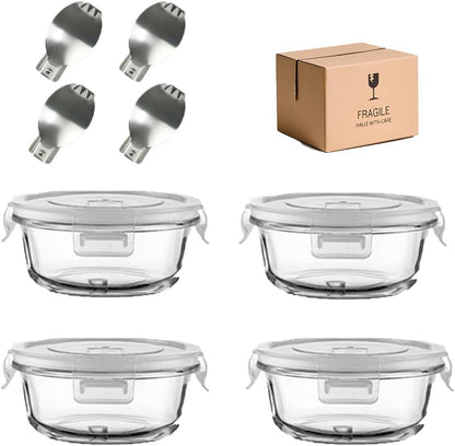 16oz Square Glass Food Storage Containers With Lids, 2 Cup Square Glass Food Containers With Lids, BPA free Small Meal Prep Bowls for leftovers, Dishwasher, Freezer Safe (8Pack)