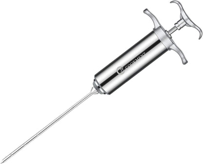 JY COOKMENT Meat Injector Syringe 2-oz Marinade Flavor Barrel 304 Stainless Steel with 3 Professional Needles 2 Cleaning Brushes and 4 Silicone O-Rings