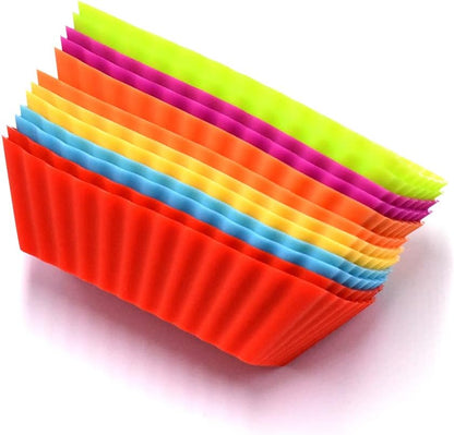 12PCS Silicone Mini Reusable Muffin Baking Cup Small Cupcake Holders Random Color Silicone Cupcake Liners Pastry Dessert Cups Nonstick Liner Molds for Making Muffin Chocolate Bread(Rectangular)