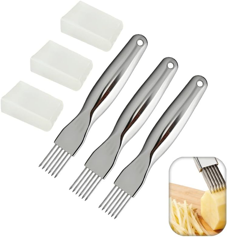 3 Pcs Shred Silk the Knife,Stainless Steel Multifunctional Vegetable Chopper, Green Onion Slicer with 6 Blades, Scallion Shredder & Herb Cutter for Kitchen (Silver)