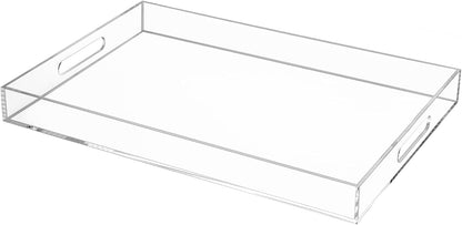 White Rectangular 14x20 Inches Acrylic Ottoman Tray Decorative Serving Tray with Cutout Handles Organizer Tray on Coffee Table Countertop Big Breakfast Bed Tray Living Room Appetizer Serving Food