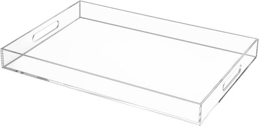 White Rectangular 14x20 Inches Acrylic Ottoman Tray Decorative Serving Tray with Cutout Handles Organizer Tray on Coffee Table Countertop Big Breakfast Bed Tray Living Room Appetizer Serving Food