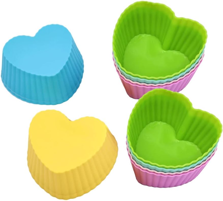 Silicone Cupcake Muffin Baking Cups Liners Molds Sets, Reusable Silicone Baking Cups, 12 Pieces, Heart