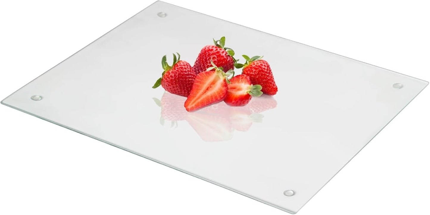 Tempered Glass Cutting Boards for Kitchen, 2Pcs Glass Chopping Boards, 16"x12" & 12"x8" Clear Glass Cutting Board Set With NonSlip Feet, Scratch Resistant, Heat Resistant, Easy to Clean