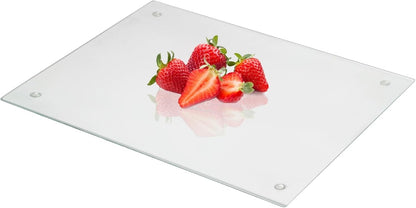 Tempered Glass Cutting Boards for Kitchen, 2Pcs Glass Chopping Boards, 16"x12" & 12"x8" Clear Glass Cutting Board Set With NonSlip Feet, Scratch Resistant, Heat Resistant, Easy to Clean