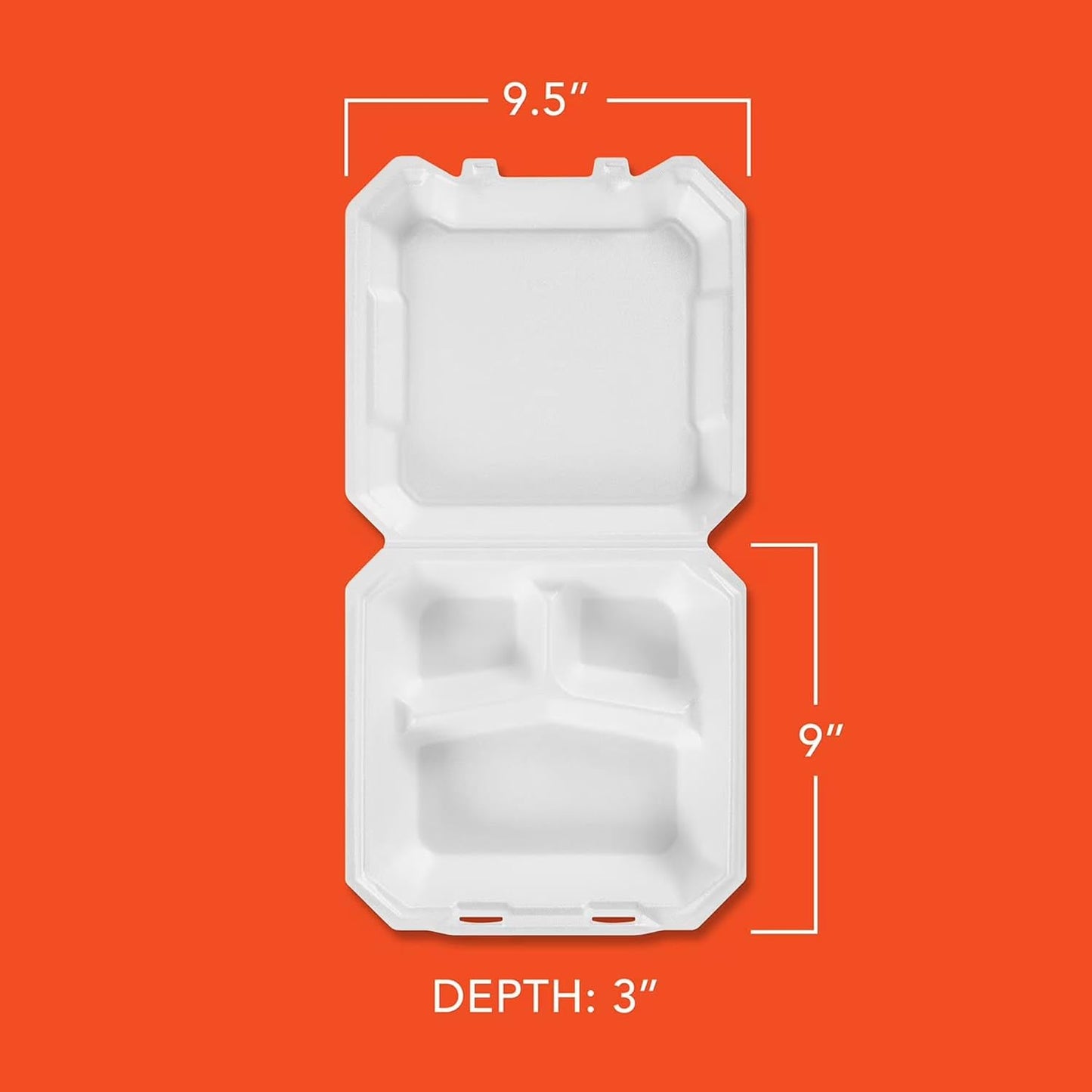 maker explorador Supreme Foam Hinged Lid Containers — 3-Compartment Disposable Foam Takeout Boxes, 60 -Pack, Leak-Resistant & Soak-Proof, Ideal for Meals, Takeout, Catering & Leftovers