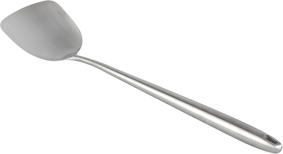 Restaurantware Stainless Steel Wok Spatula 17 Inch Long Handle Cooking Utensil, Heat-Resistant, Dishwasher-Friendly Wok Accessory, Silver Kitchen Tool for Stir-Fry