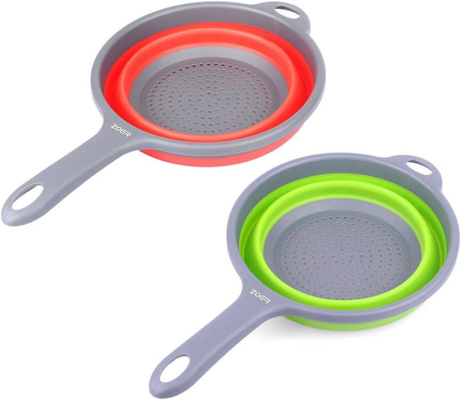 ZOER Kitchen Foldable Pasta Strainers,Collapsible Colanders with Handles,Space-Saver Folding Silicone Strainers Colander,Capacity of 2 quart (Green)