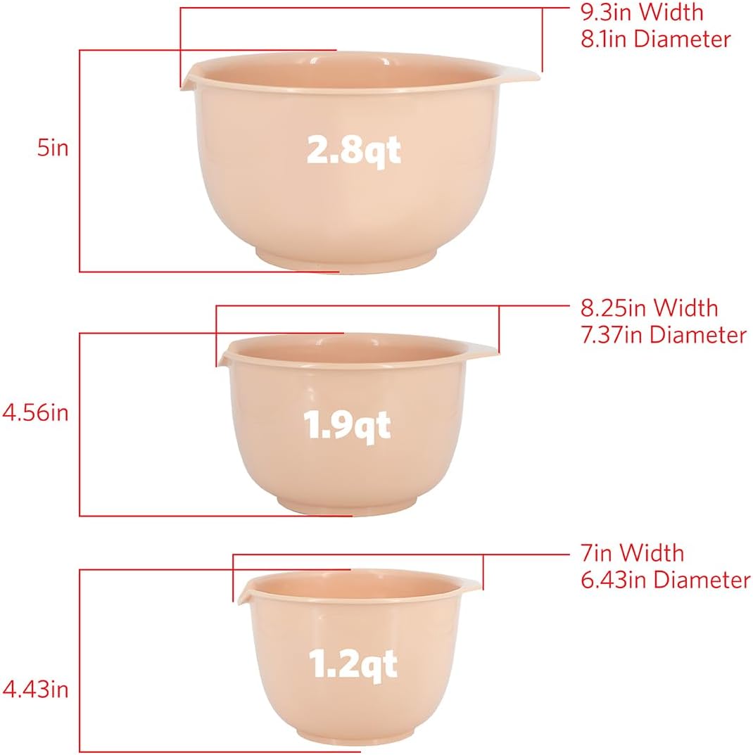 Glad Mixing Bowls with Pour Spout, Set of 4 - Nesting Plastic Bowls (1.2qt, 1.9qt, 2.8qt, and 3qt with Handle) - Non Slip Base, Dishwasher Safe Kitchen Cooking and Baking Supplies, Green