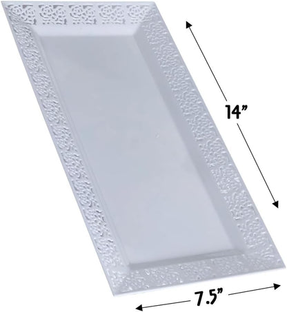 Rectangle White Serving Tray (2-Pack) - 17.5" Disposable Serving Platter for Appetizer, Fruits & Serving Dishes | Perfect Plastic Tray For Party Serveware