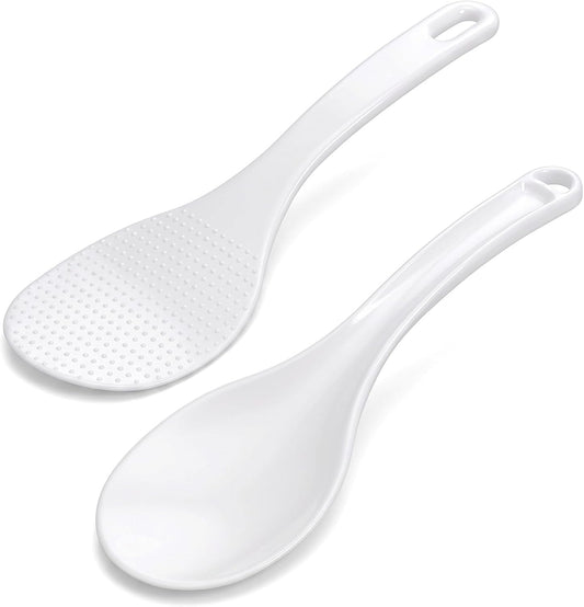 Rice Spatula 2 PCS Rice Spoon Paddle Rice-Cooker Spoon Non-stick White Plastic Serving Spoons Cooking Paddle 7.7 Inch Heat Resistant Rice-Cooker Accessories for Kitchen Restaurant Cooking Utensil