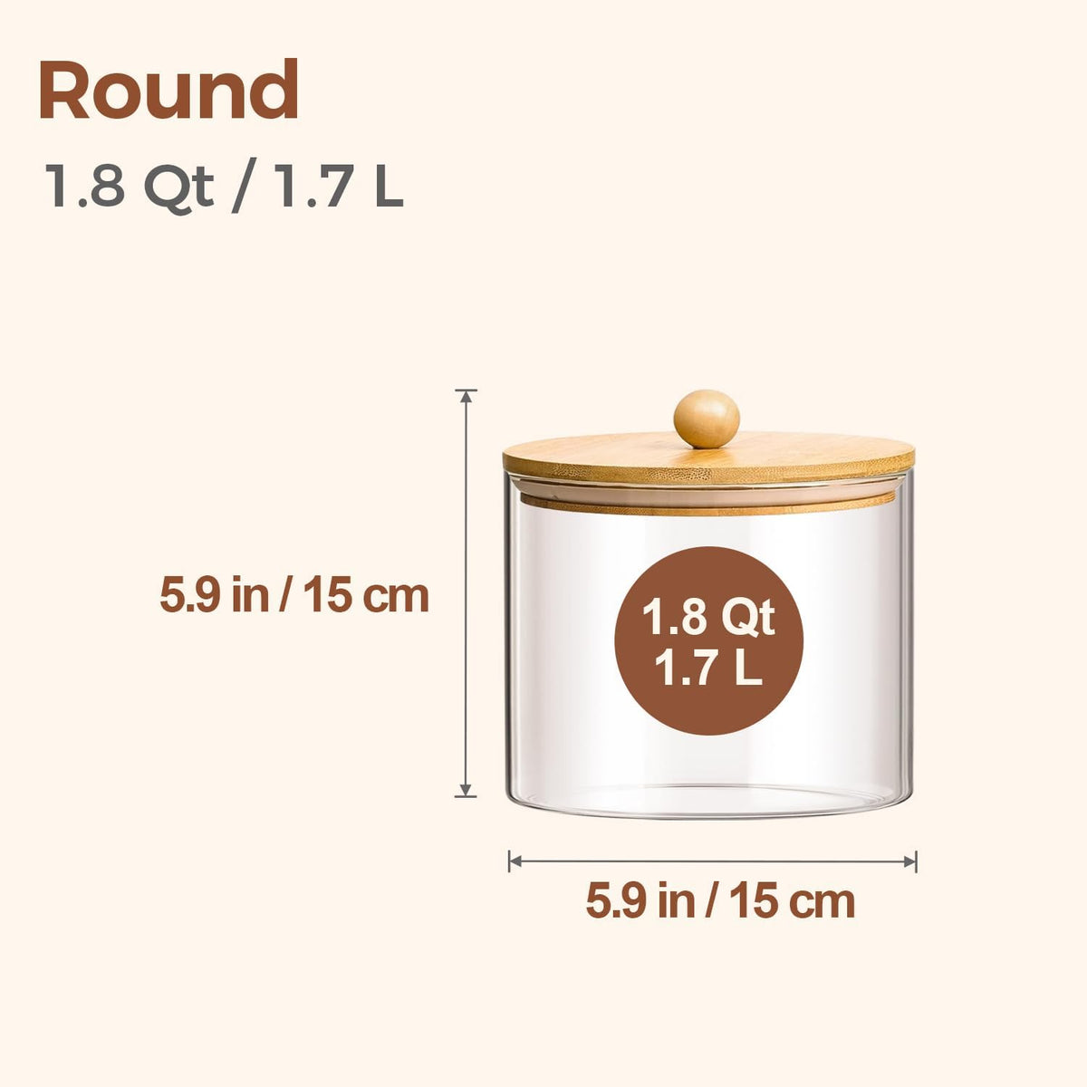 ComSaf Glass Storage Jars with Bamboo Lids 4.6 Qt 2 Pack Large Wide Mouth | Pantry organization, Flour Sugar Coffee Beans, Pasta Cereal Dry Food, 1.2 Gallon, Cabinet Organization, Dry Food Storage