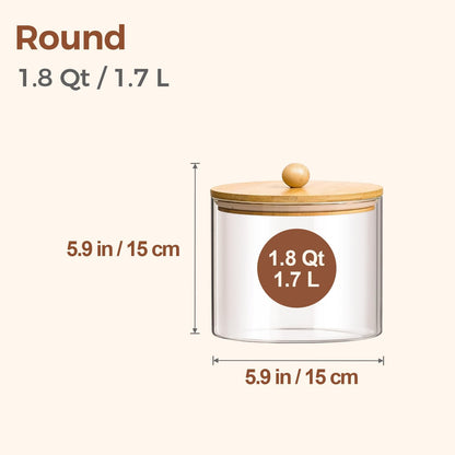 ComSaf Glass Storage Jars with Bamboo Lids 4.6 Qt 2 Pack Large Wide Mouth | Pantry organization, Flour Sugar Coffee Beans, Pasta Cereal Dry Food, 1.2 Gallon, Cabinet Organization, Dry Food Storage