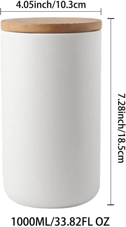 MilkyWay Ceramic Food Storage Jar Canister Modern Design Food Canisters with Airtight Seal Bamboo Lid, Loose Tea Coffee Spice Nuts Snacks Storage Jar Canister (White 8.79oz/260ml)