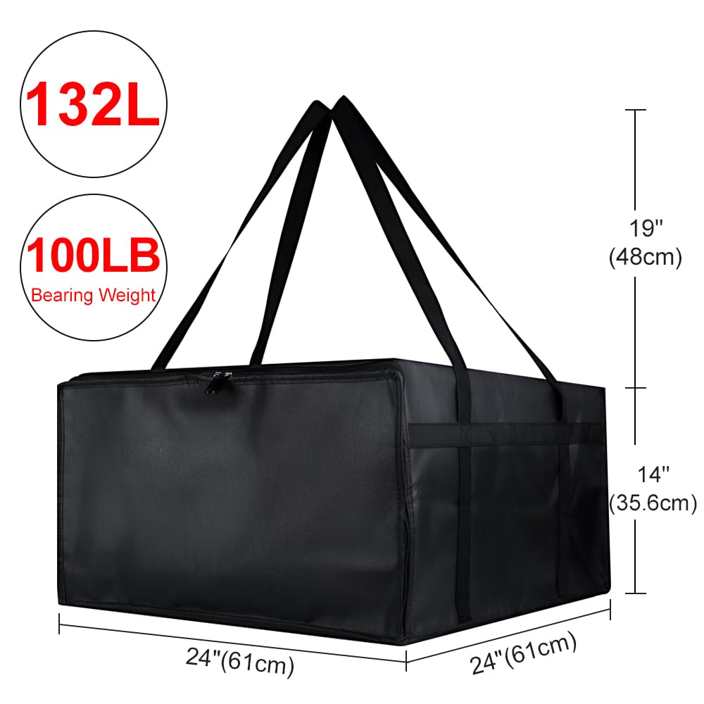 Insulated Food Delivery Bag, XXXL Insulated Reusable Grocery Cooler/Hot Bags, Tote Bag for Shopping/Travel/Doordash, Catering Bag Doordash 22x14x13, Black, 1-Pack