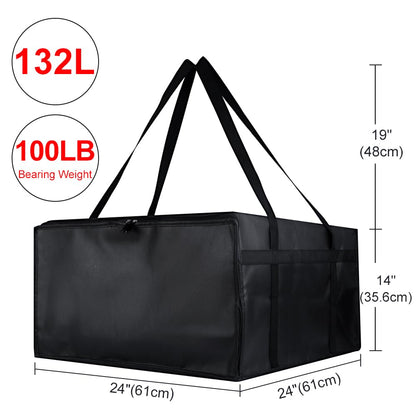 Insulated Food Delivery Bag, XXXL Insulated Reusable Grocery Cooler/Hot Bags, Tote Bag for Shopping/Travel/Doordash, Catering Bag Doordash 22x14x13, Black, 1-Pack