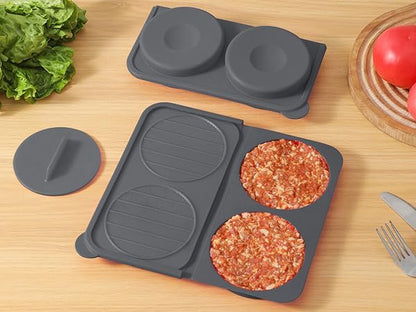 AUOON Silicone Burger Press for 4.5" 1/4-1/3 lb Patties - 4 in 1 Hamburger Press Patty Maker for Kitchen BBQ, Non-Stick Burger Patty Mold for Beef Veggie, Dishwasher Safe & Freezer Storage (Red)