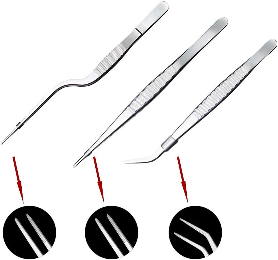 SelfTek 5Pack Fish Bone Tweezers Set Stainless Steel Cooking Tweezers Precision Tongs Serrated Tips, Flat and Slant Fish Bone Pliers for Cooking Sea Food Styling Utensils Medical Beauty