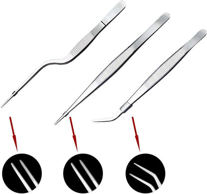 SelfTek 5Pack Fish Bone Tweezers Set Stainless Steel Cooking Tweezers Precision Tongs Serrated Tips, Flat and Slant Fish Bone Pliers for Cooking Sea Food Styling Utensils Medical Beauty