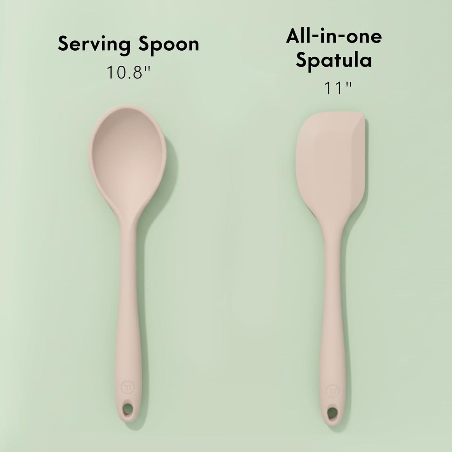 Non-Toxic Platinum Silicone Kitchen Utensil Set of 8 – Non-Scratch Cooking Spoons & Spatulas, 100% Plastic Free, Stainless Steel Core, Heat Resistant 500°F, Beige