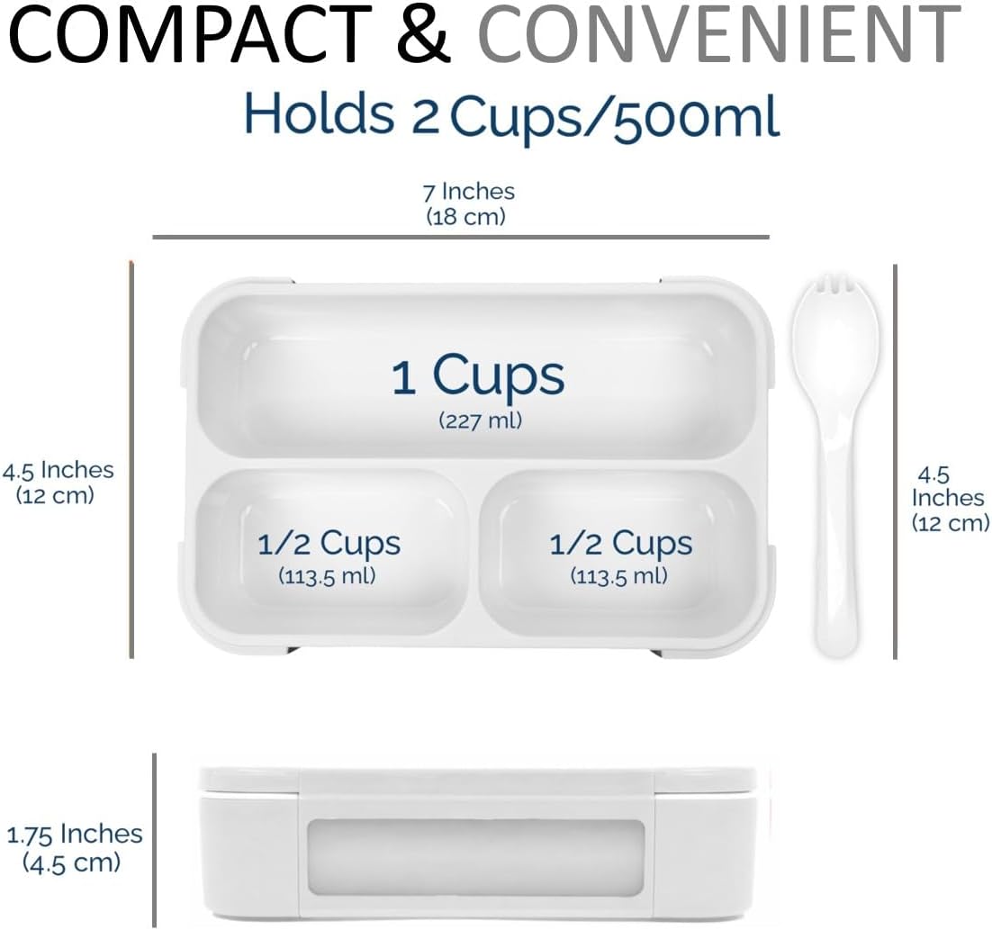 Small Snack Containers for Kids Toddlers - 3 Compartments (Set of 2) - Leak-Proof Reusable Boxes with Lids - BPA-Free Plastic Mini Bento Lunch Box - Holds 2 Cups Capacity (Pastel Blue+Teal Sparkle)