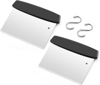 Metal Griddle Scraper Chopper, HaSteeL Stainless Steel Dough Bench Scraper Pastry Cutter with Measuring Marks, Multi-purpose Kitchen Tool for Flat Top Grilling/Baking/Cooking, Dishwasher Safe (2-Pack)
