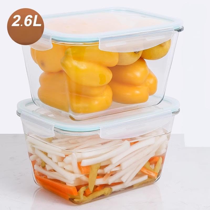 88Oz 2 Pcs Large Glass Food Storage Containers Family Size Set Baking Containers with Locking Lids Storing food, BPA Free Leak Proof Microwave Oven Safe