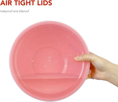 BoxedHome BPA Free Plastic Round Mixing Bowl with Lids, 12 Pack Nesting Bowls with Lids Set, Microwave and Dishwasher Safe Prep & Serving Bowls Great for Mixing, Baking, Serving (pinkish green, 12pcs)