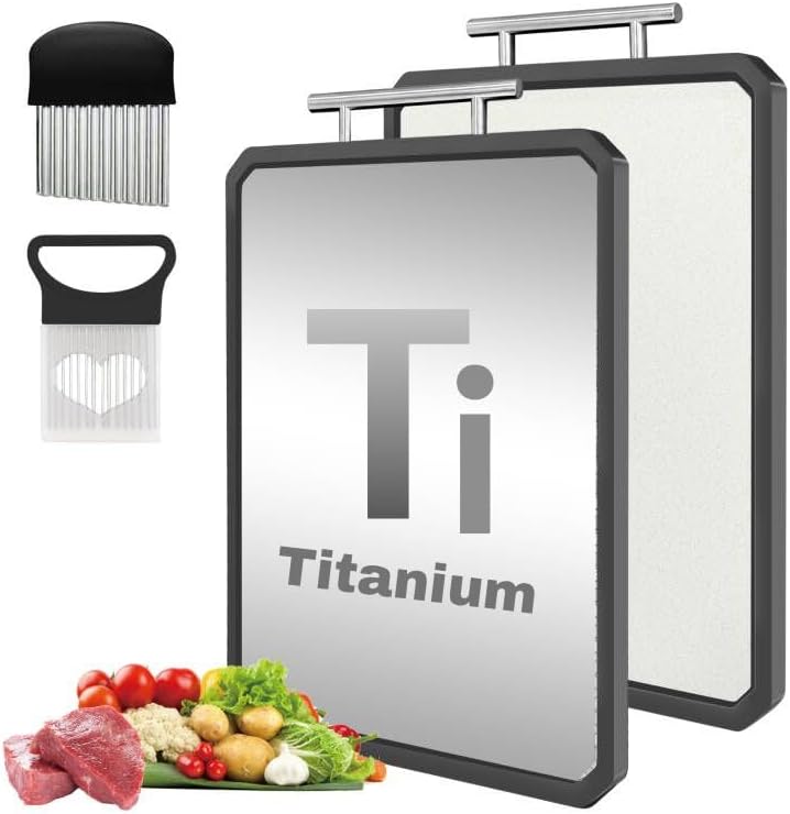 Titanium Cutting Boards for Kitchen, Scratch-Resistant Large Chopping Board with Juice Groove, Titanium and Wheat Straw PP, Includes Onion Holder & Crinkle Cutter