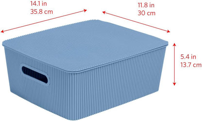 Glad Storage Baskets with Lids - Set of 4 Stackable Plastic Boxes with Handles - Decorative Shelf Organizer Bins for Bathroom and Closet, Blue, 3.1 Gallons