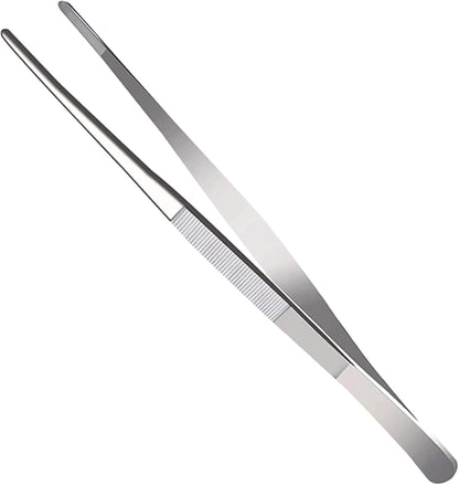 2-Pack 12-Inch BBQ Kitchen Tweezers Tongs, Extra-Long Stainless Steel Cooking Tweezers Dishwasher Safe for Grilling, Baking & Food Prep (12Inch BBQ Tongs)