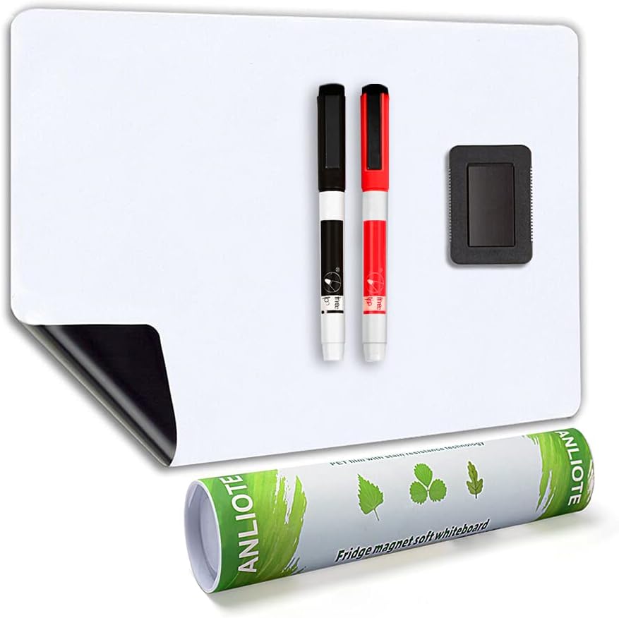 Magnetic Dry Erase Board Fridge White Board Sheet 20x13 inch, Flexible Large Refrigerator Magnets Whiteboard Planner for Home Kitchen, 2 Markers and Eraser
