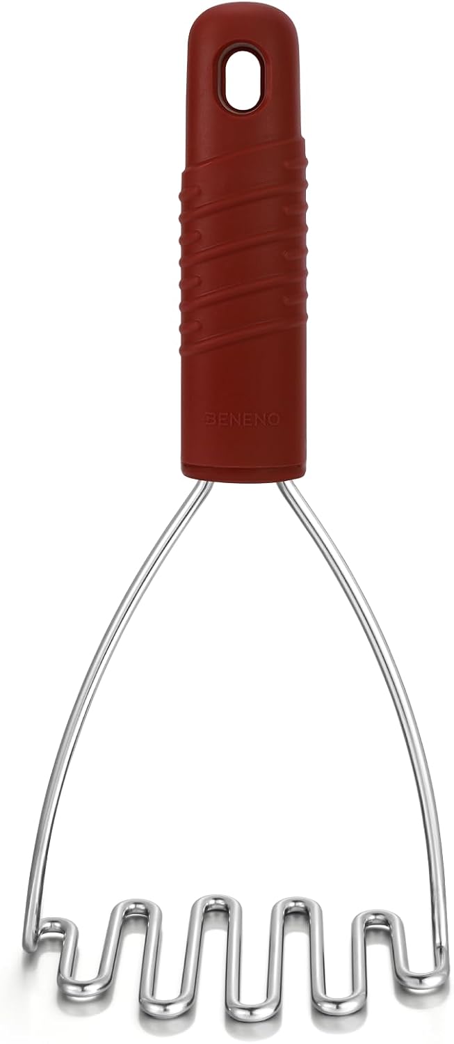 Beneno Ergonomic Soft Grip Stainless Steel Potato Masher, Black