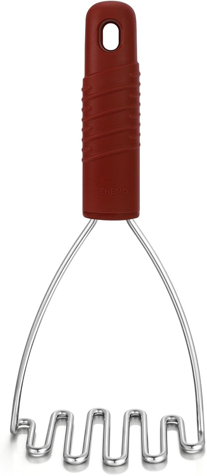 Beneno Ergonomic Soft Grip Stainless Steel Potato Masher, Black