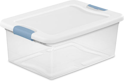 Sterilite 6-Pack Latching Box, Under Bed Storage Bins with Lids, Clear Plastic, 25 Quart - Heavy-Duty Organizing Containers for Closet, Bathroom, and Office